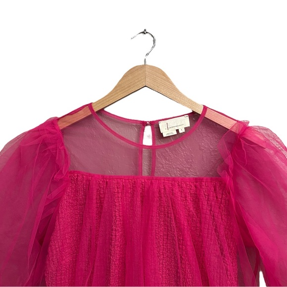Anthropologie Sheer Puff-Sleeve Top in Pink - Picture 5 of 10